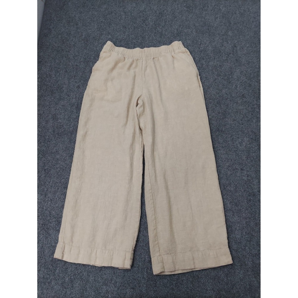 Old Navy Wide Leg Pants Womens Medium Tan High Rise Linen Blend Pull On Beach